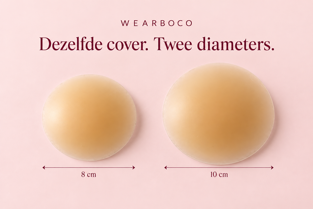 WEARBOCO nipple covers in 8 cm en 10 cm naast elkaar.